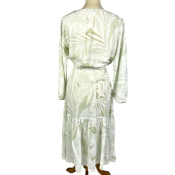 Cynthia Rowley Green Linen Blend Kaftan Midi Dress Cover Up Tropical Beach Small - Picture 2 of 10